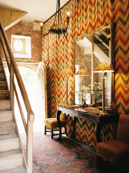 Hallway with multicolour patterned wall
