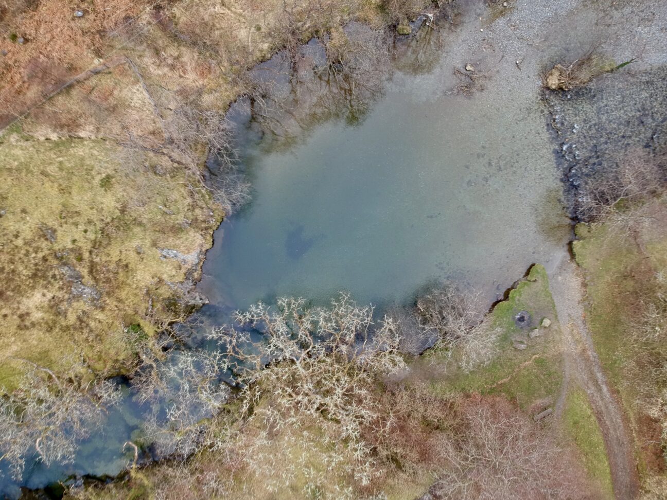 Aerial shot of The Wash Pool, Irfon