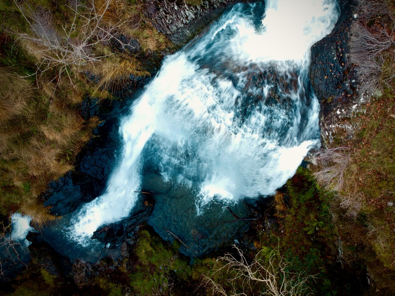 Aerial shot of waterfall