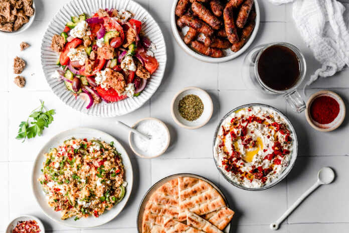 A selection of Greek brunch dishes